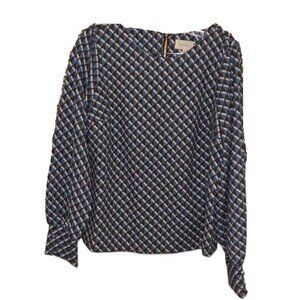 Melloday blue and brown geometric print blouse size M